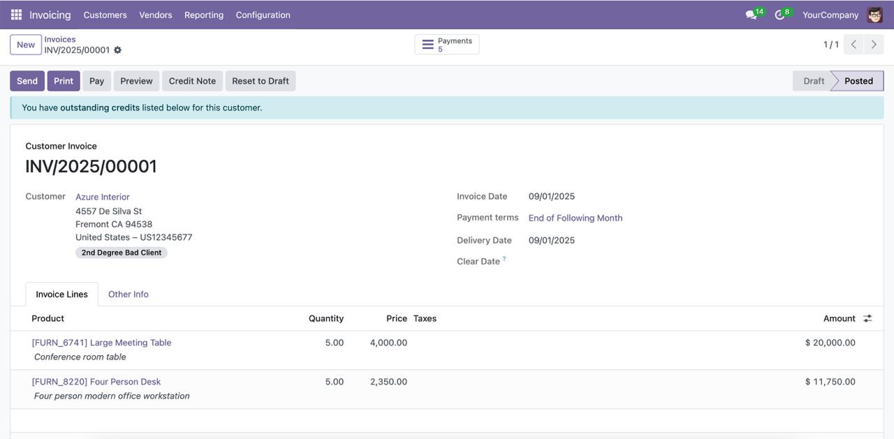 Odoo Client Status and Credit Rating Module interface showing customer classification ribbons